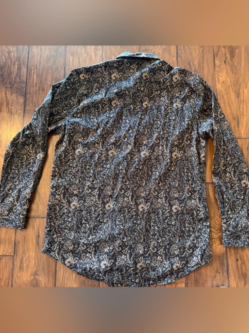 Men's Long Sleeve Paisley Button-Up Shirt - Black & Gold - Picture 2 of 5